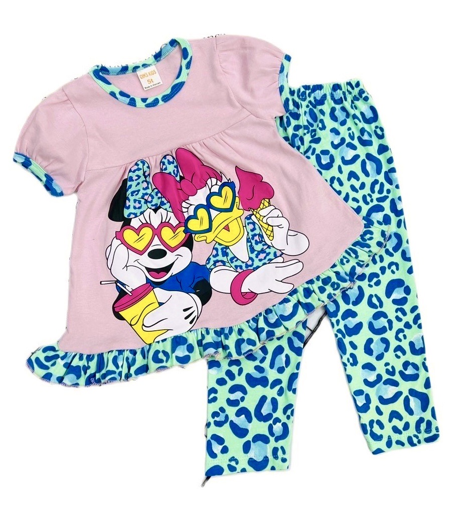 10-45kg bộ babydoll tay ngắn quần dài bé gái thun borip mềm co giãn hình in sắc nét cho bé mặc trời lạnh (501)