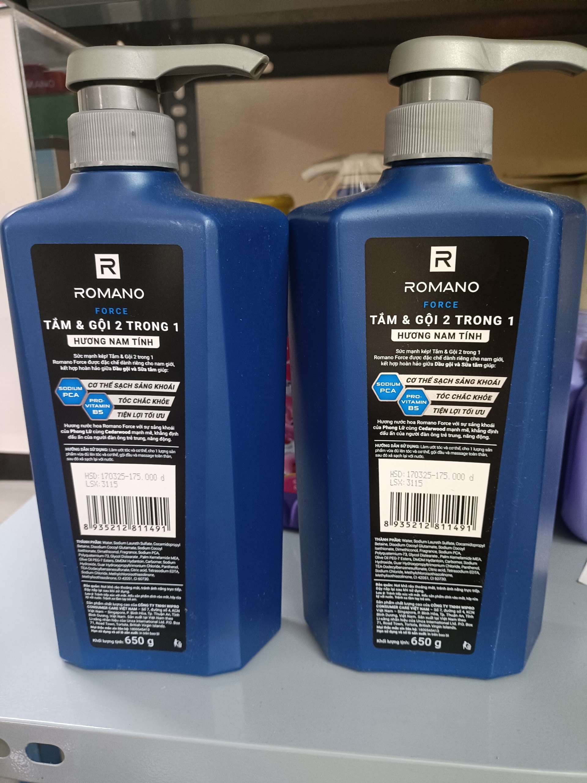 [HCM]Combo 2 chai tắm gội Romano Force 2in1  650g