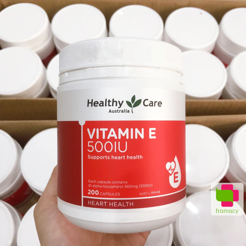 Viên uống Healthy Care Vitamin E 500IU Úc (200v) hỗ trợ tái tạo làm đẹp da và tóc cho người từ 12 tuổi
