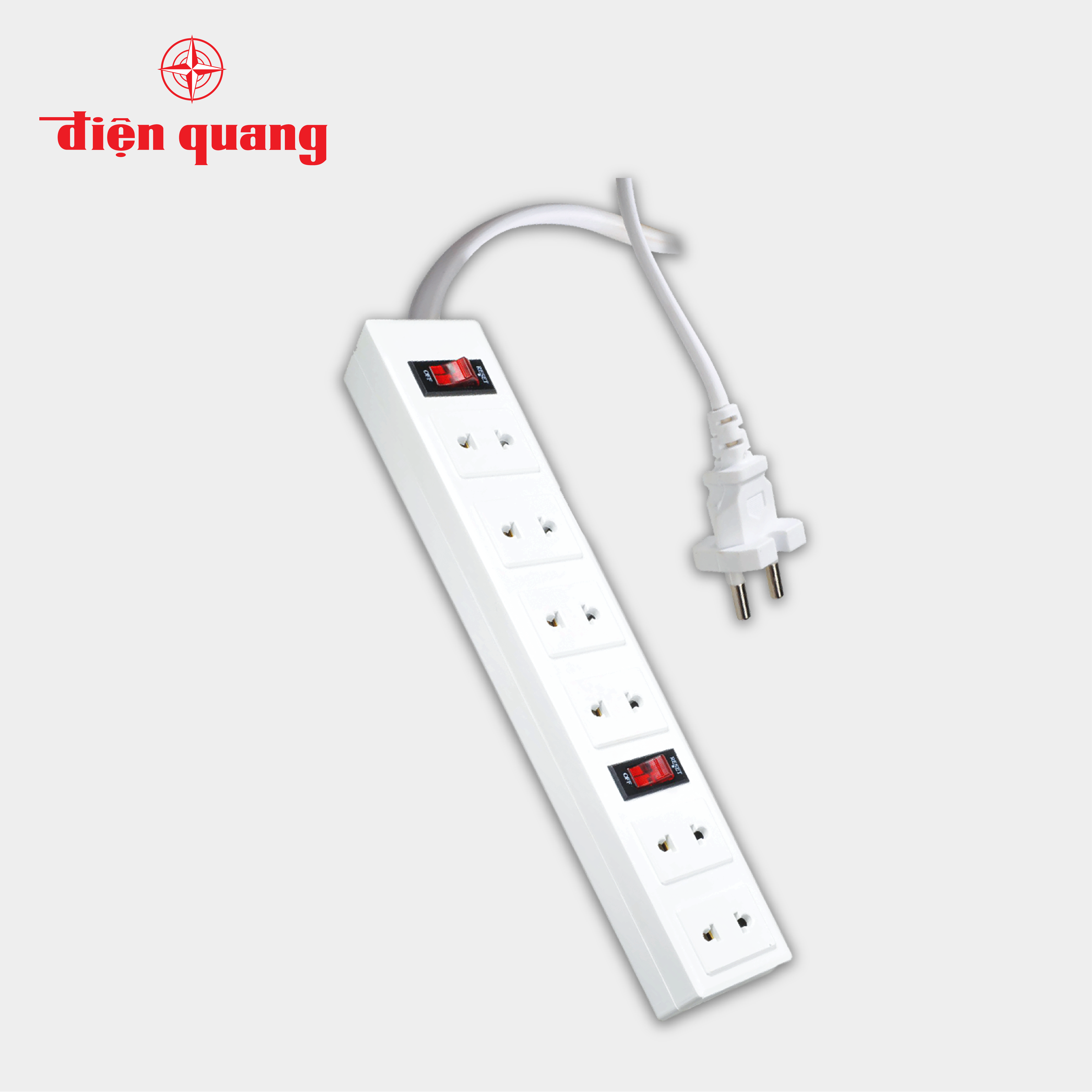 Ổ cắm Điện Quang ĐQ 001A-01-2M (6 lỗ 2 chấu dây 2 mét)