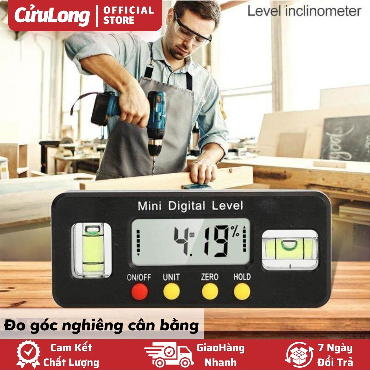 Thước Thủy Mini Điện Tử Nivo Cân Bằng đo góc nghiêng Livo có từ tính nam châm cố định đa năng CuuLongstore