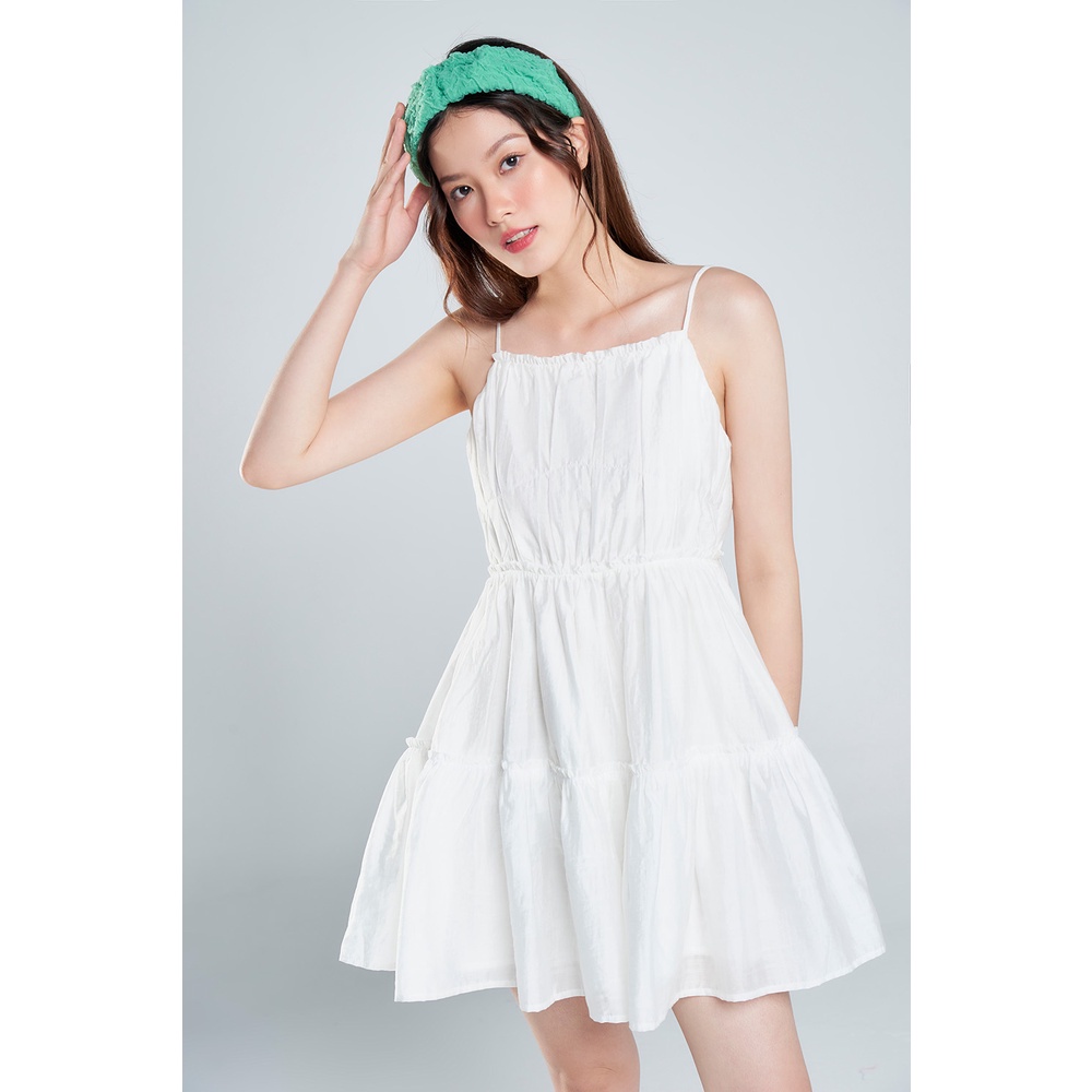 Dottie - đầm ngắn hai dây tùng xòe nữ dottie trắng - d0337
