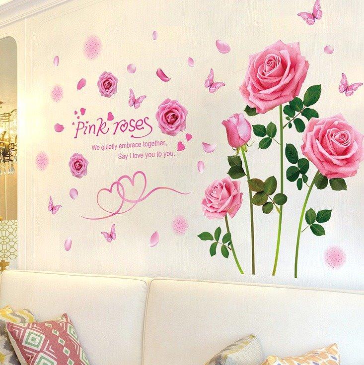 [HCM]Decal dán tường hoa hồng phấn và cối xay gió