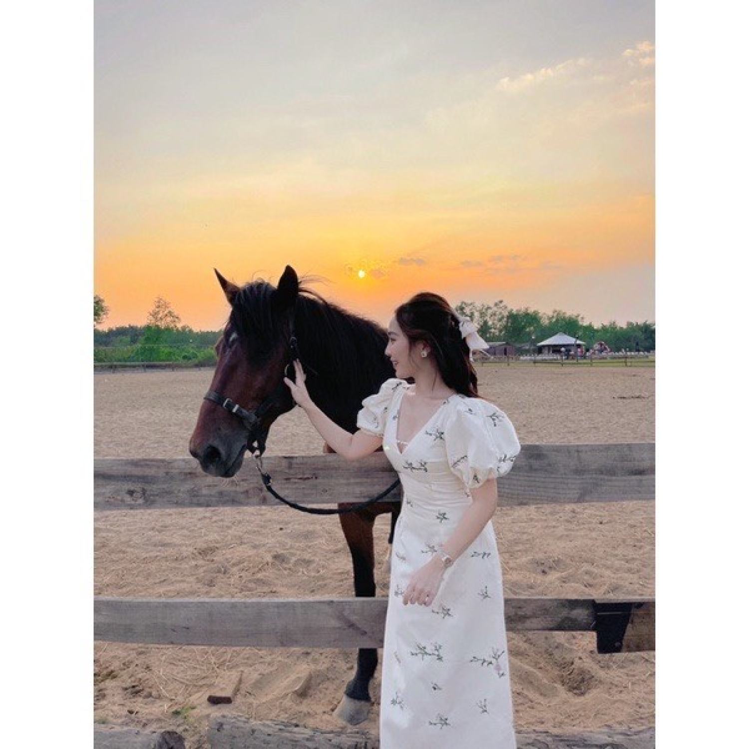 BIGSIZE đầm maxi cổ V tay bồng