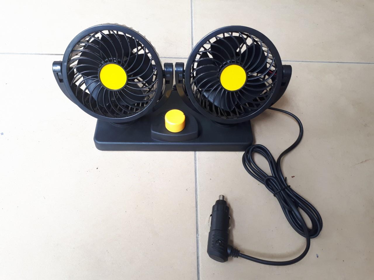 Quạt đôi mini 24V xoay 360 độ trên ô tô Xe Tải Xe Máy Xúc Xe Công Ten Nơ Container