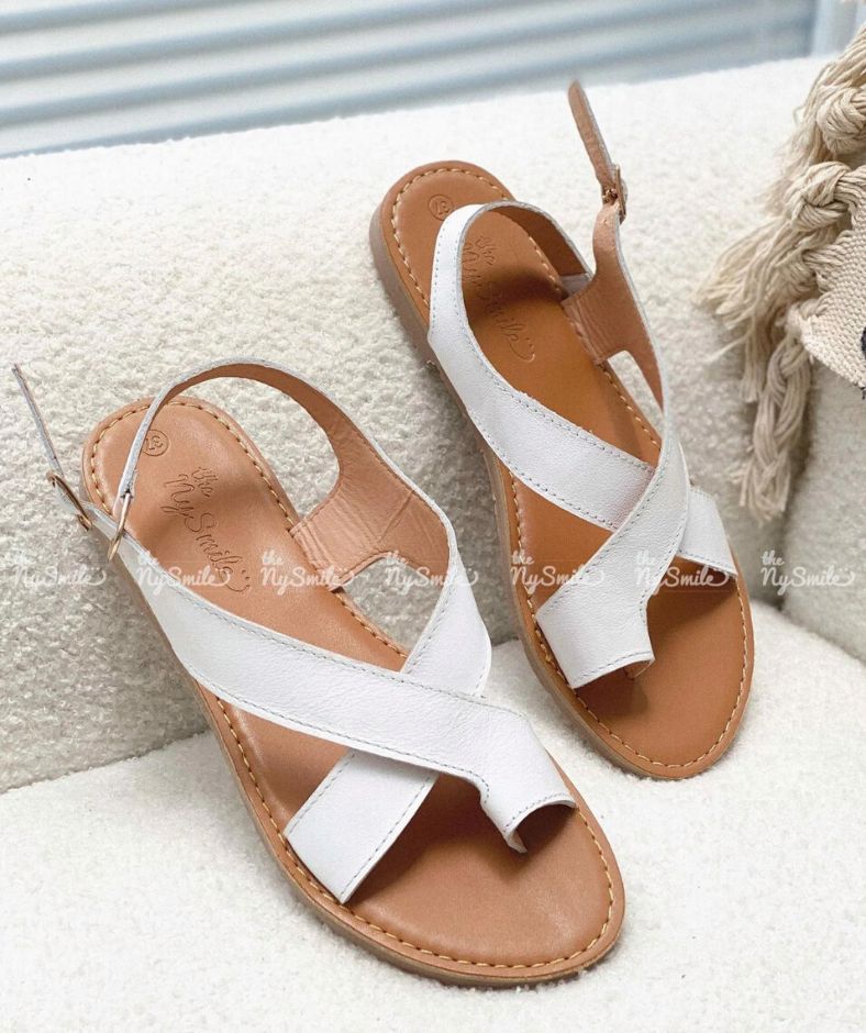Giày sandal da bò xỏ ngón quai chéo to - thenysmile - rebon