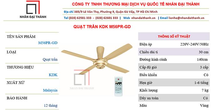 [HCM]Quạt trần kdk M56PR màu vàng