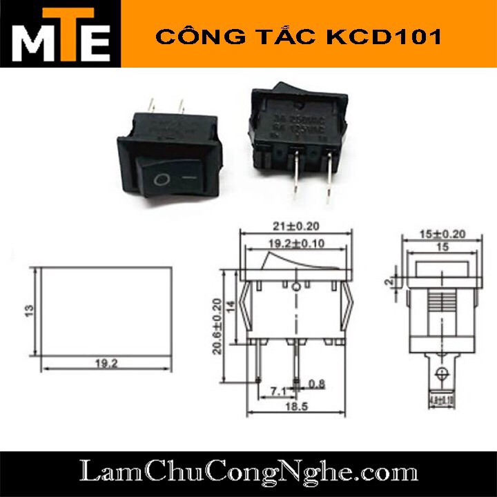 Combo 10 Công tắc bập bênh KCD11-101 6A 250V 2 Chân
