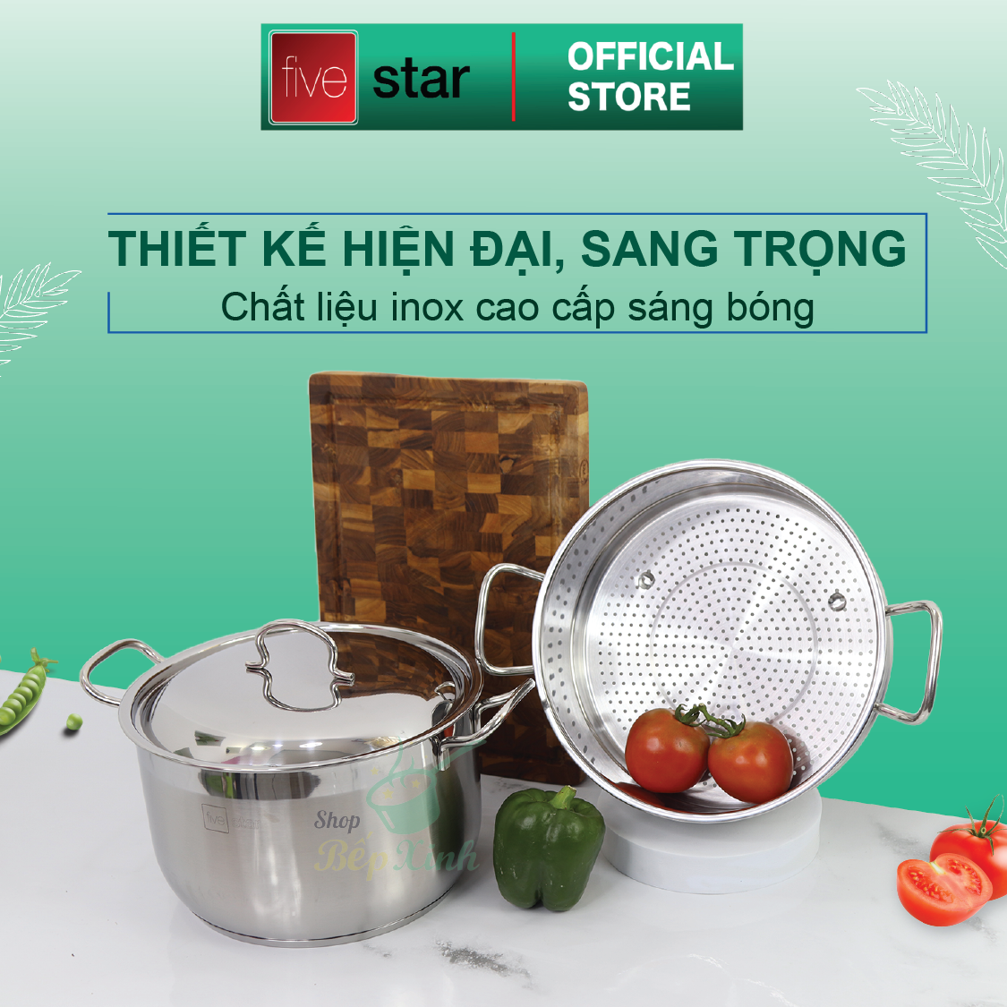Bộ nồi xửng hấp inox  430 cao cấp FiveStar Standard 26cm , dùng được mọi bếp  ( tặng 1 vá canh )- Shop Bếp Xinh