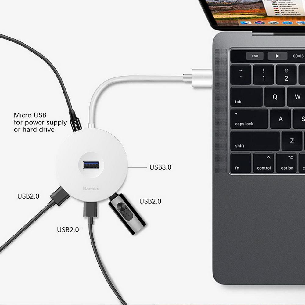 Bộ HUB chuyển đổi từ Type C sang USB 3.0 Baseus Round Box HUB (4 cổng USB 1xUSB3.0 3xUSB2.0)