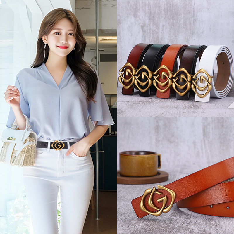 Thắt lưng da bò cổ mới thắt lưng nữ da trơn khóa dễ phối