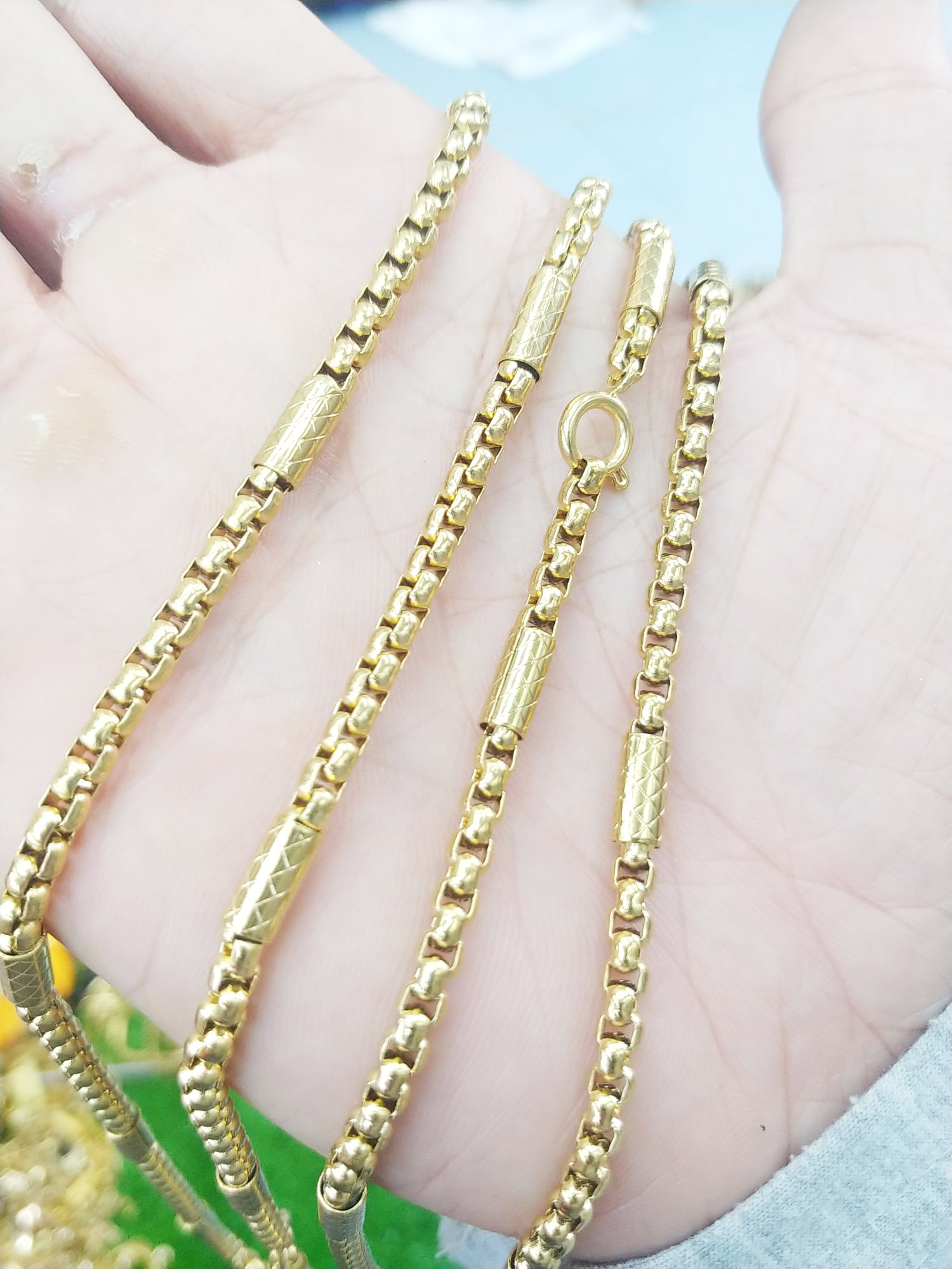 Dây nam kiểu trúc vàng 4mm dùng không đen- Đeo lâu dài tắm rửa thoải mái