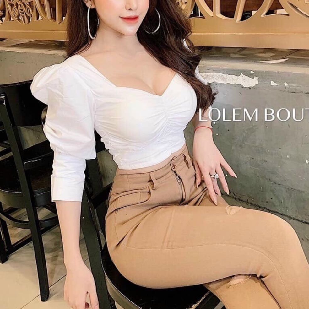 ÁO KIỂU THÂN CROPTOP TAY DÀI MỎNG FORM BÉ XÍU DƯỚI 43KG