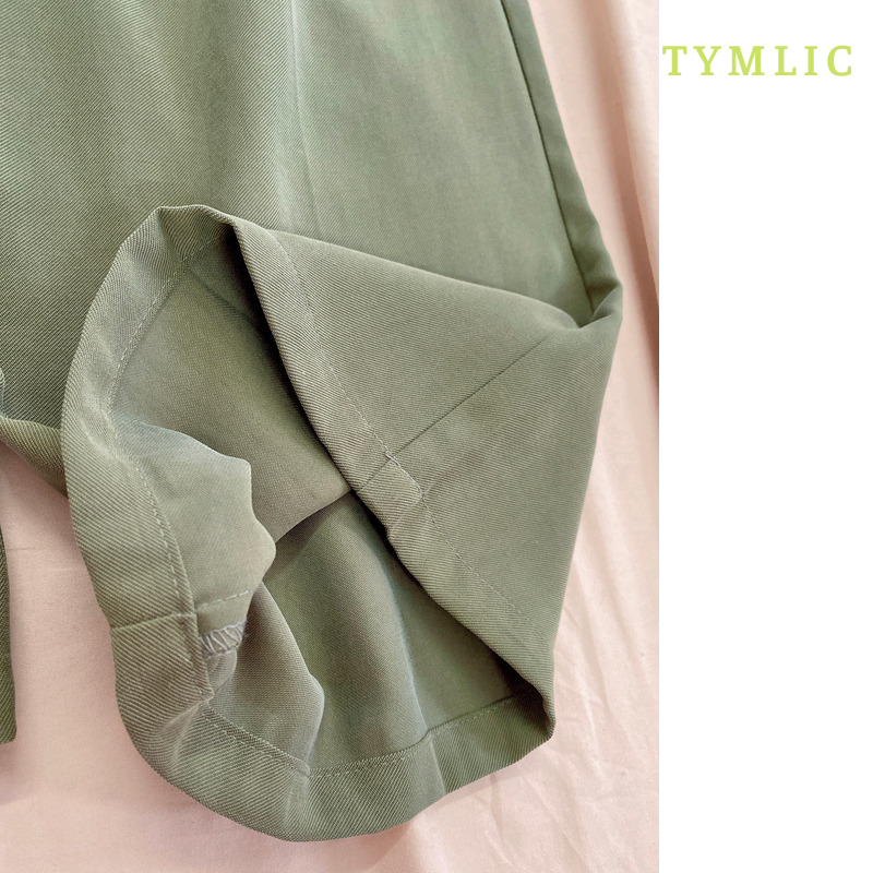 Quần Cullotes Tencel 1/2 Cạp Chun Màu Rêu TYMLIC
