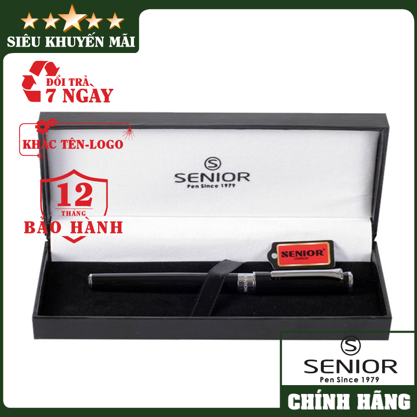 Bút ký dạ bi cao cấp_Bút ký dạ bi Senior 506RBK_Bút ký thân đen cài bạc_Bút ký dạ bi chính hãng_Bút ký khắc tên theo yêu cầu