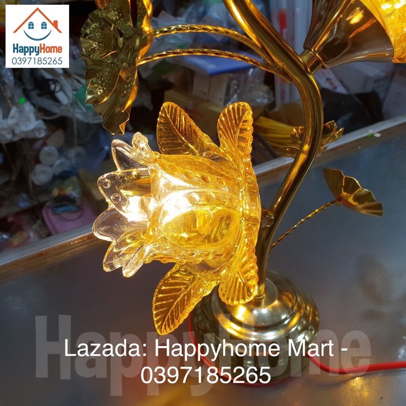 (Hàng Loại 1) ĐÈN THỜ HOA SEN THUỶ TINH 40cm -50cm ( 1 Đôi)