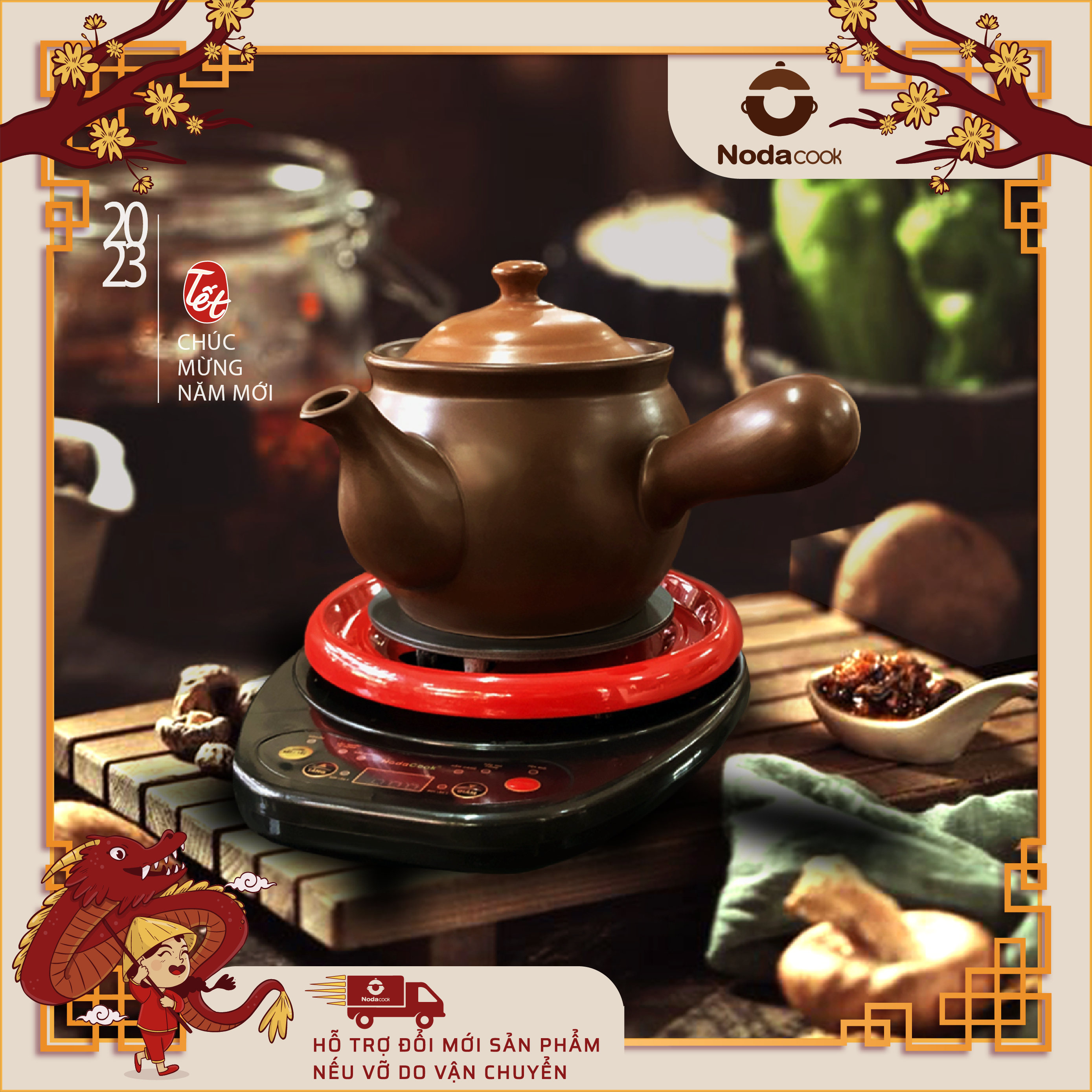 Ấm sắc thuốc NodaCook dung tích 2/3/4 lít (Men sứ nâu)