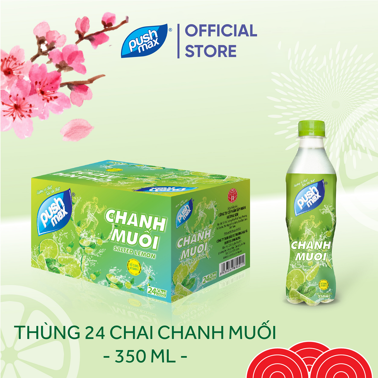 Thùng 24 Chai Nước Trái Cây Chanh muối Pushmax (350ml x 24 Chai)