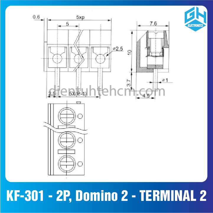 Đầu Nối KF-301 - 2P, Domino 2 - TERMINAL 2