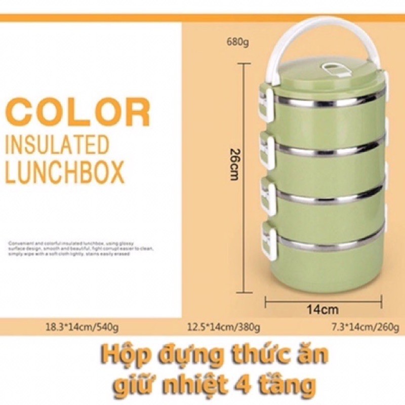 Cặp lồng đựng thức ăn nhiệt lúa mạch 4 tầng