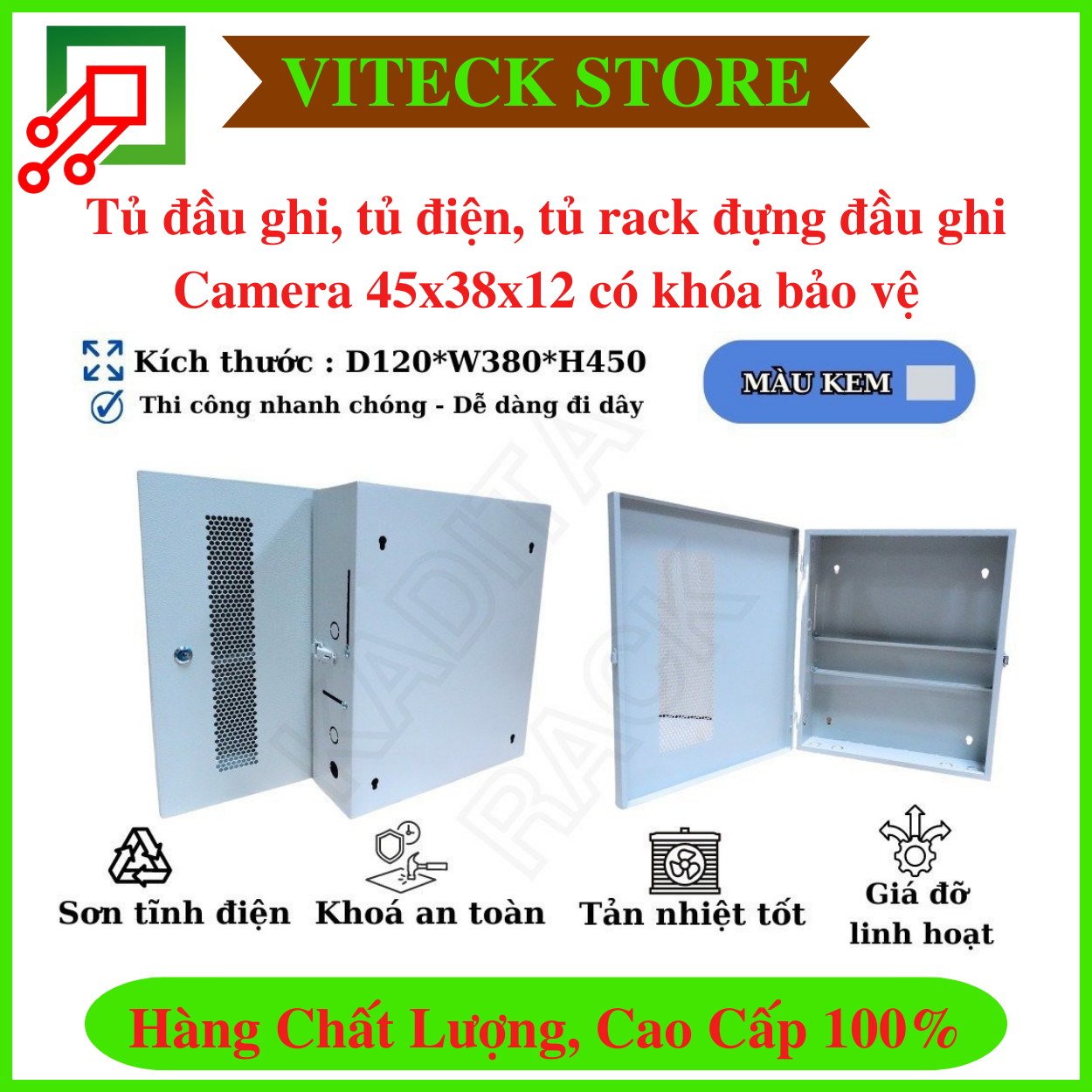 Tủ đầu ghi, tủ điện, tủ rack đựng đầu ghi Camera 45x38x12 có khóa bảo vệ đầu ghi, có lớp sơn tĩnh điện chống rỉ