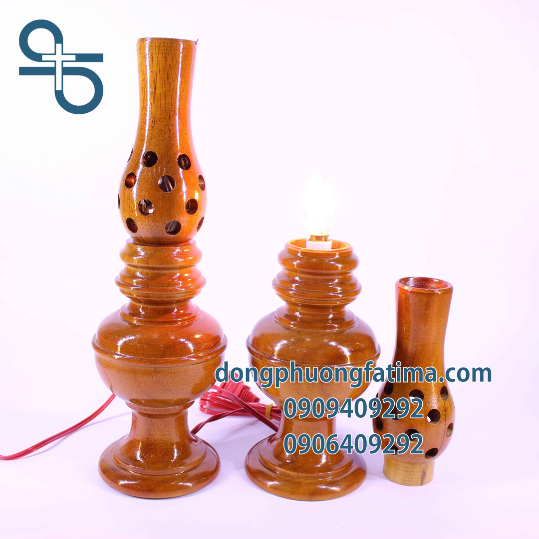Đèn Bàn Thờ2 Cây Đèn Gỗ Cao Bàn Thờ 29cm