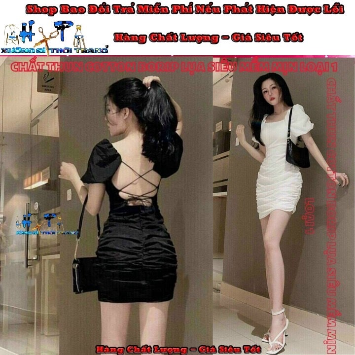 Váy đầm body hở lưng đan dây bún có mút ngực mẫu mới 2021
