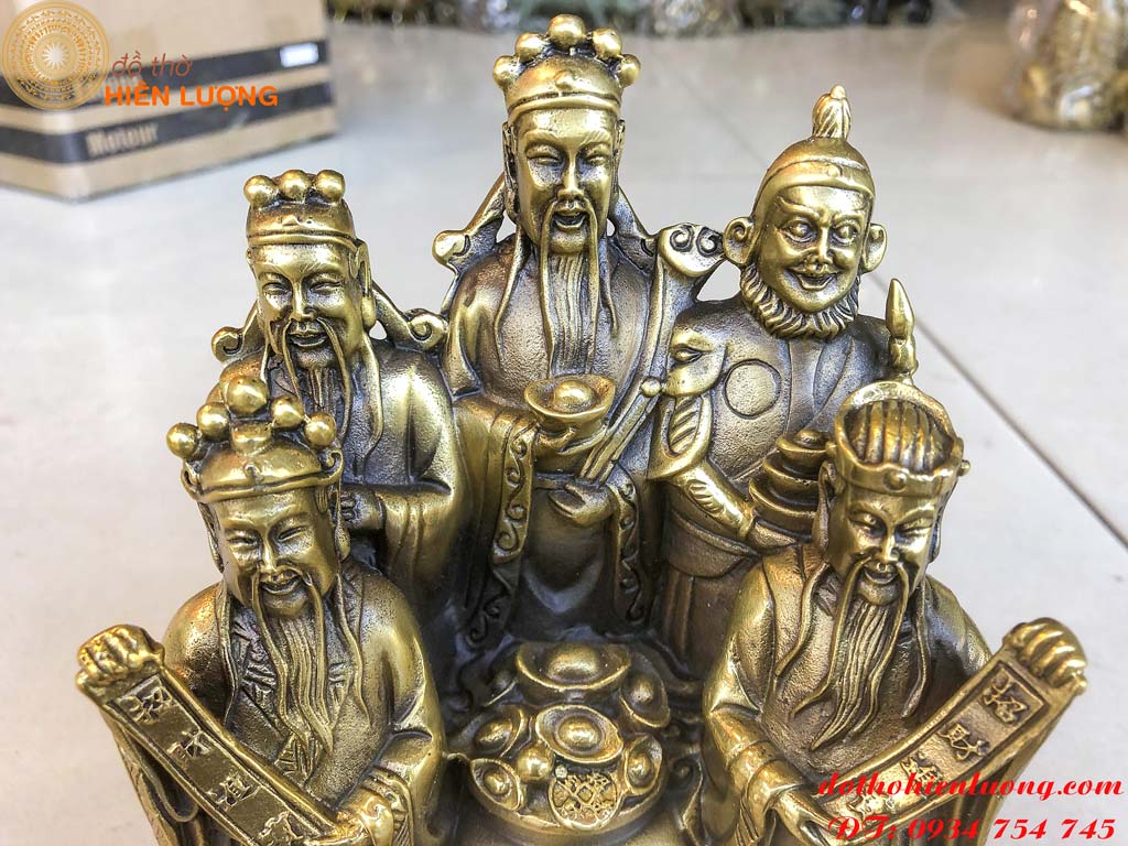 Tượng Ngũ Hộ Thần Tài Ngũ Phúc Bằng Đồng Phong Thủy Cao 18cm Nặng 1.2kg