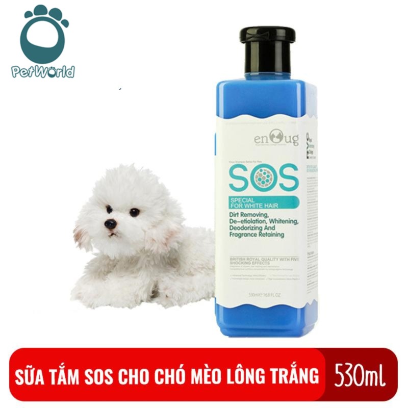 Sữa tắm dành riêng cho chó mèo lông trắng SOS 530ml chai màu xanh giúp thơm lâu, không bị ngả vàng