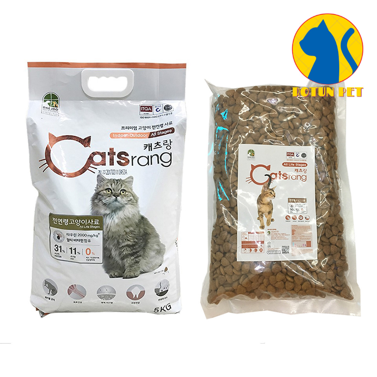 Thức ăn cho mèo Hạt khô Catsrang, xuất xứ Hàn Quốc, đầy đủ chất dinh dưỡng phù hợp cho mèo mọi lứa tuổi, loại túi Zip chiết 1kg và túi dùng thử 50g