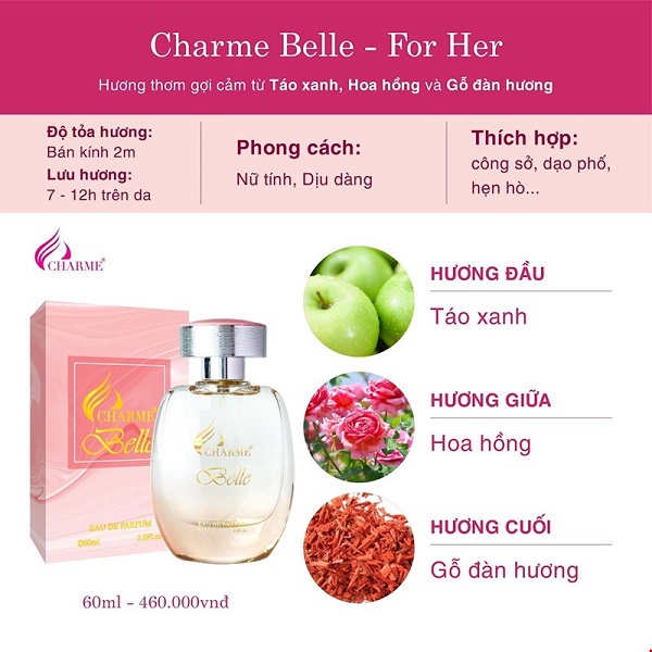 Nước hoa nữ Char.me Belle -  NỮ TÍNH, GỢI CẢM VÀ TINH TẾ (60ML)