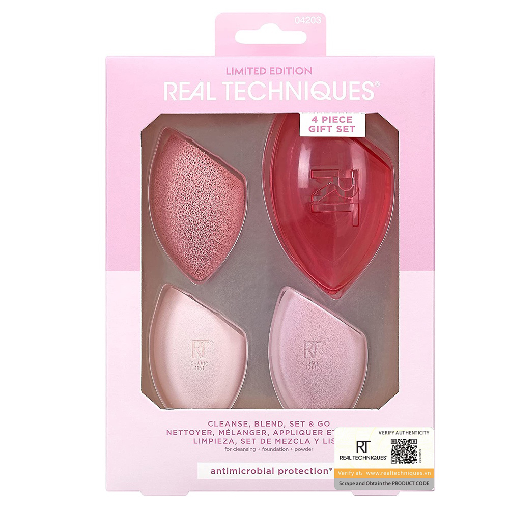 Set 3 Mút Tán kèm case Real Techniques Limited Edition Cleanse, Blend, Set And Go Makeup Sponge Set