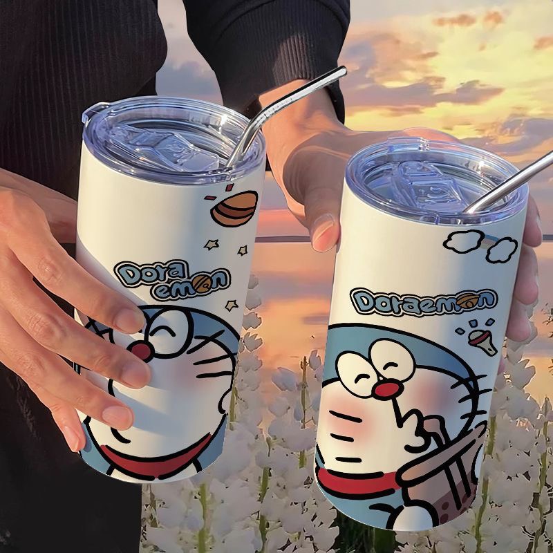 Ly giữ nhiệt Doraemon Gấu dâu Lotso inox 304 an toàn chống gỉ cao cấp, Bình giữ nhiệt inox 304 gấu dâu Doremon tặng kèm ống hút cao cấp