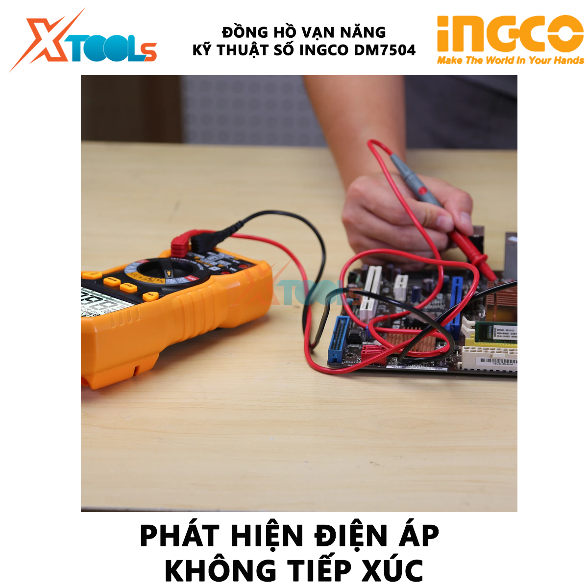 Đồng hồ vạn năng kỹ thuật số INGCO DM7504 Đồng hồ đo điện RMS Tần số, đo điện áp, dòng điện AC/DC, đo tần số và nhiệt độ