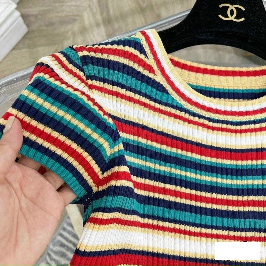 Áo len nữ kẻ mongtoghi ngắn tay