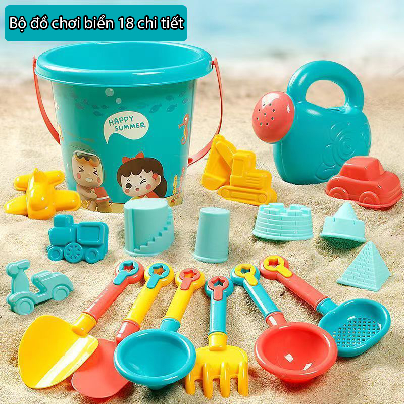 Bộ đồ chơi xúc cát cho bé đi biển nhiều chi tiết kèm xô