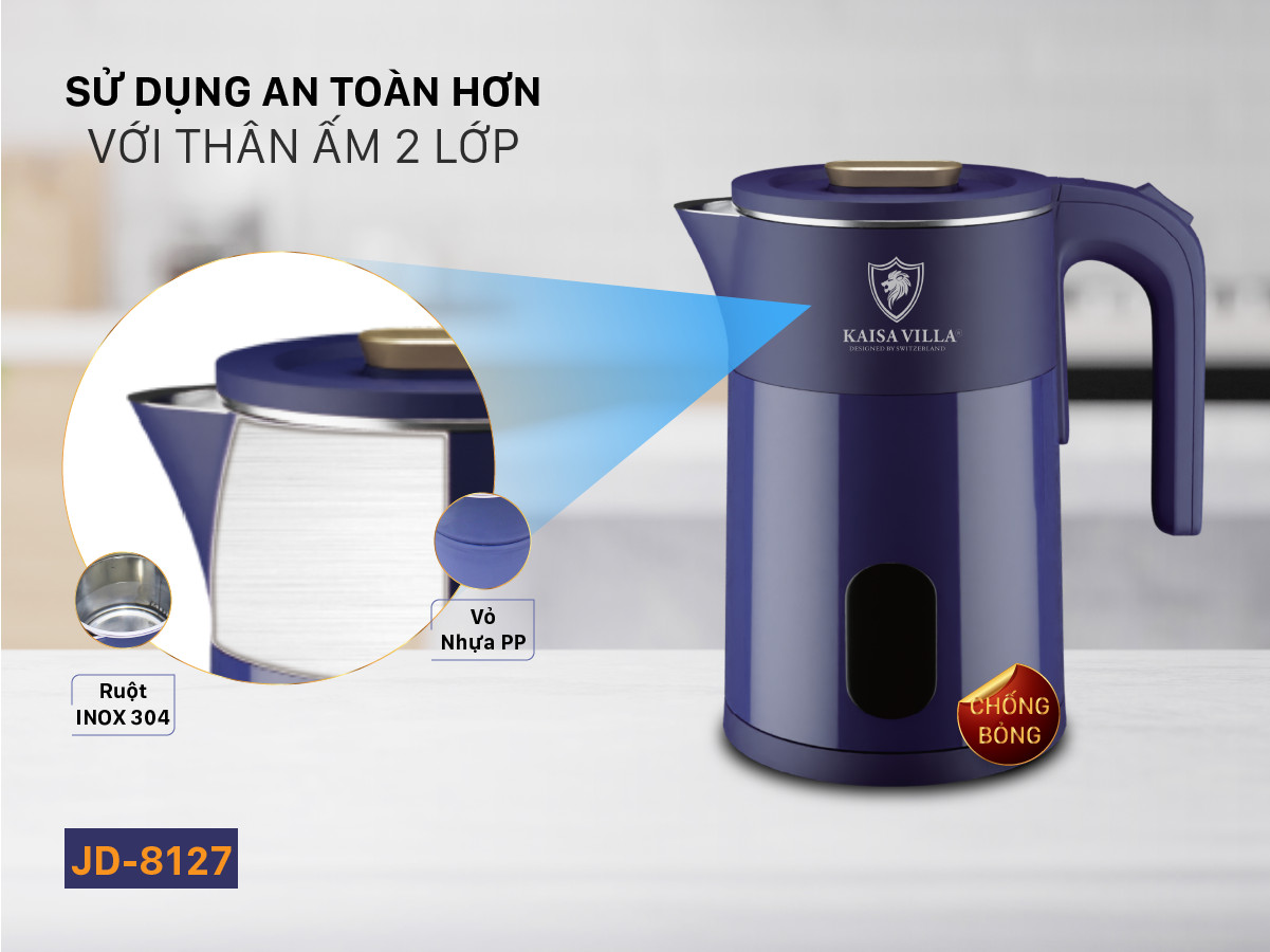 Ấm siêu tốc inox 1.7L Kaisa Villa JD-8127