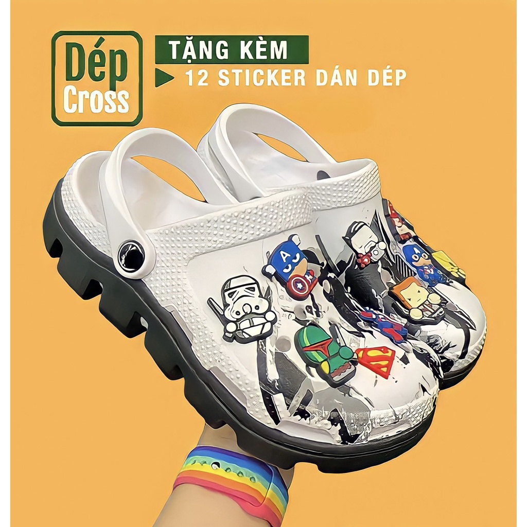 Dép cross vảy sơn đế lượn sóng 3d trắng đế đen tặng thêm 12 sticker cross giày bít mũi quai hậu đế răng cưa chống mài mòn