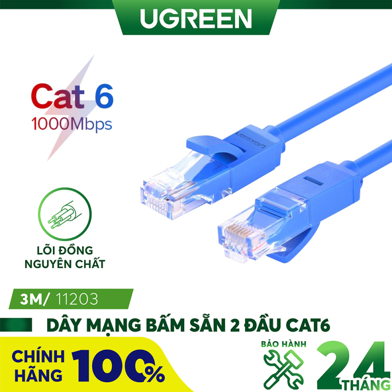 Bảng giá Dây mạng bấm sẵn 2 đầu Cat6 UTP Patch Cords UGREEN NW102 - Hãng phân phối chính thức Phong Vũ