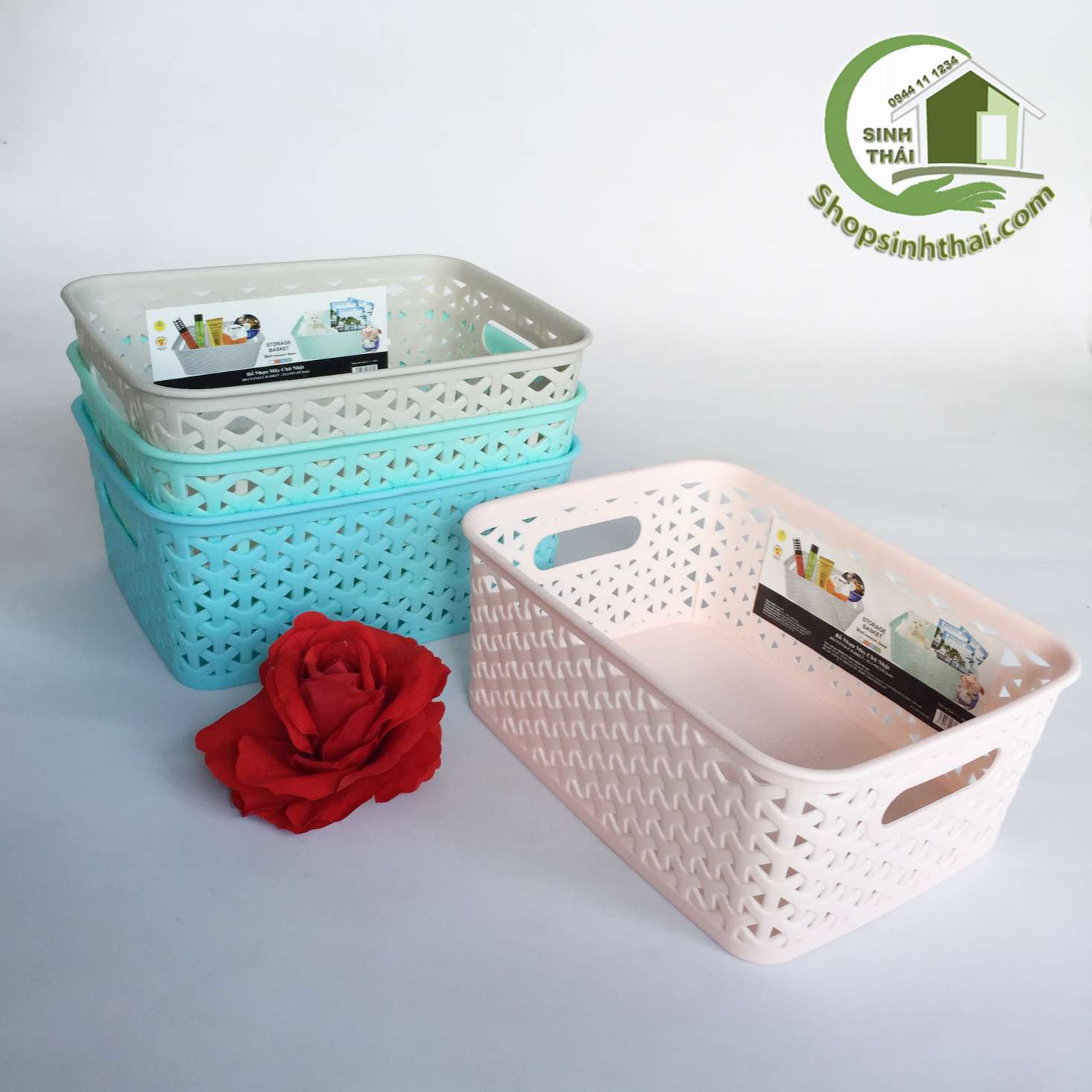 [HCM]Rổ nhựa mây đan chữ Y - rổ đựng mỹ phẩm gia vị chai lọ - 26 x 20 x 10cm - màu ngẫu nhiên