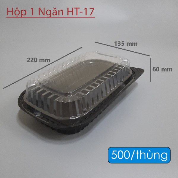 Giá bán Hộp Nhựa Đế Đen Nắp Trong HT17 1 Ngăn Dùng 1 Lần - Hộp đựng thực phẩm, cơm, mì ý, salad, bánh bông lan, bánh su,...