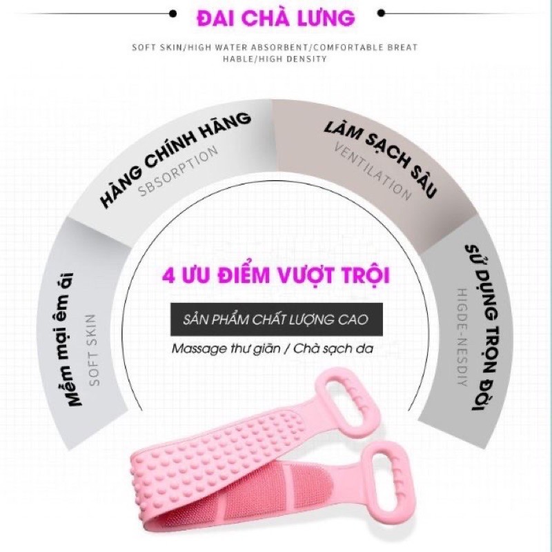 [HCM]Cọ Lưng Silicon 2 mặt Dây Tắm Chà Lưng tẩy da chết