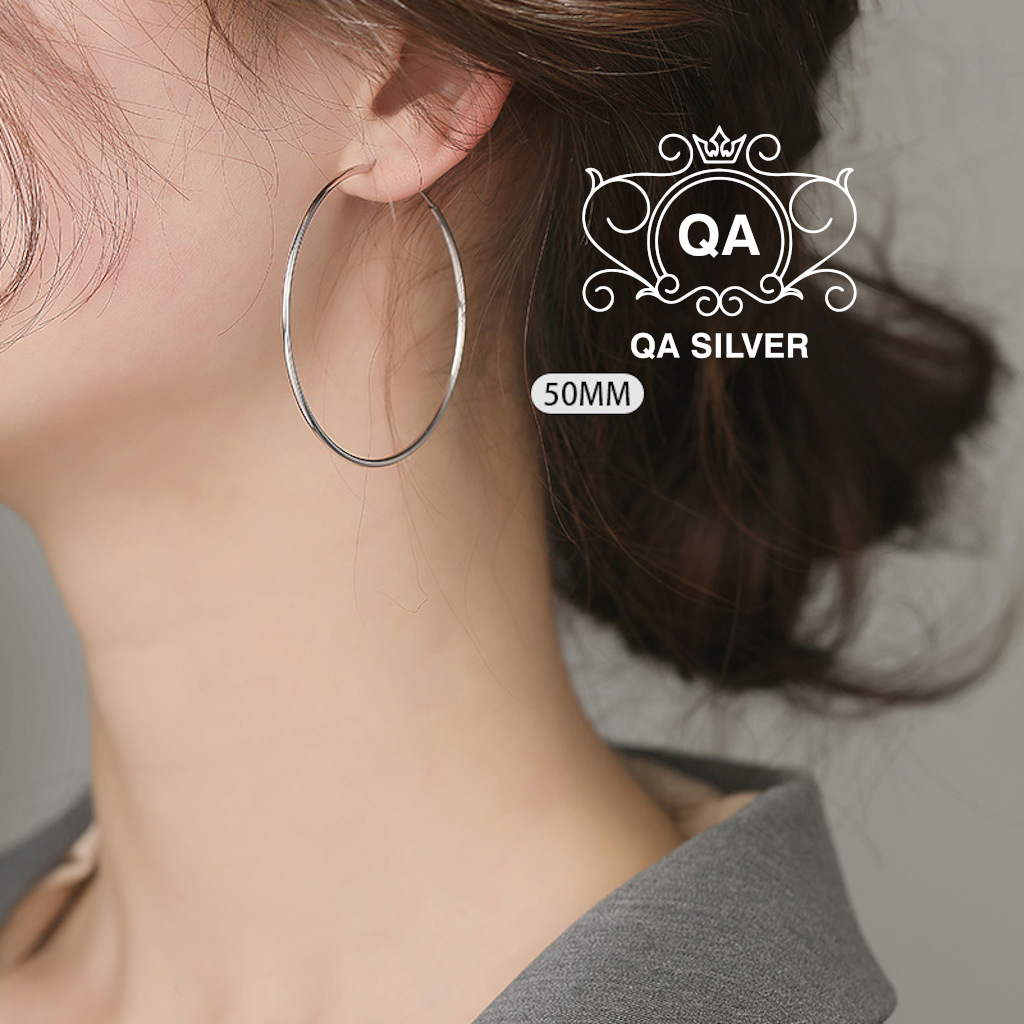 Khuyên tai bạc 925 tròn bản to bông nữ big size chốt lẫy S925 HOOP QA SILVER Earrings EA170401