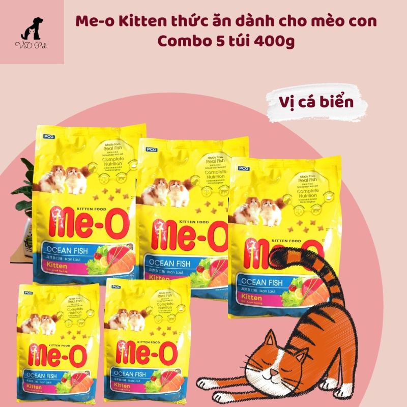 Combo 5 túi Me-O Kitten thức ăn cho mèo con 400g