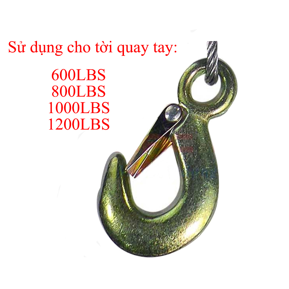 Ốc siết cáp mạ kẽm phi 6 và móc khóa cáp tời quay tay 600LBS-2000LBS, cóc cáp, ốc xiết cáp, ốc siết và móc tời thay thế