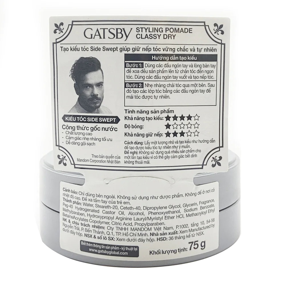 Sáp tạo kiểu tóc Gatsby Styling Pomade Class Dry 75g