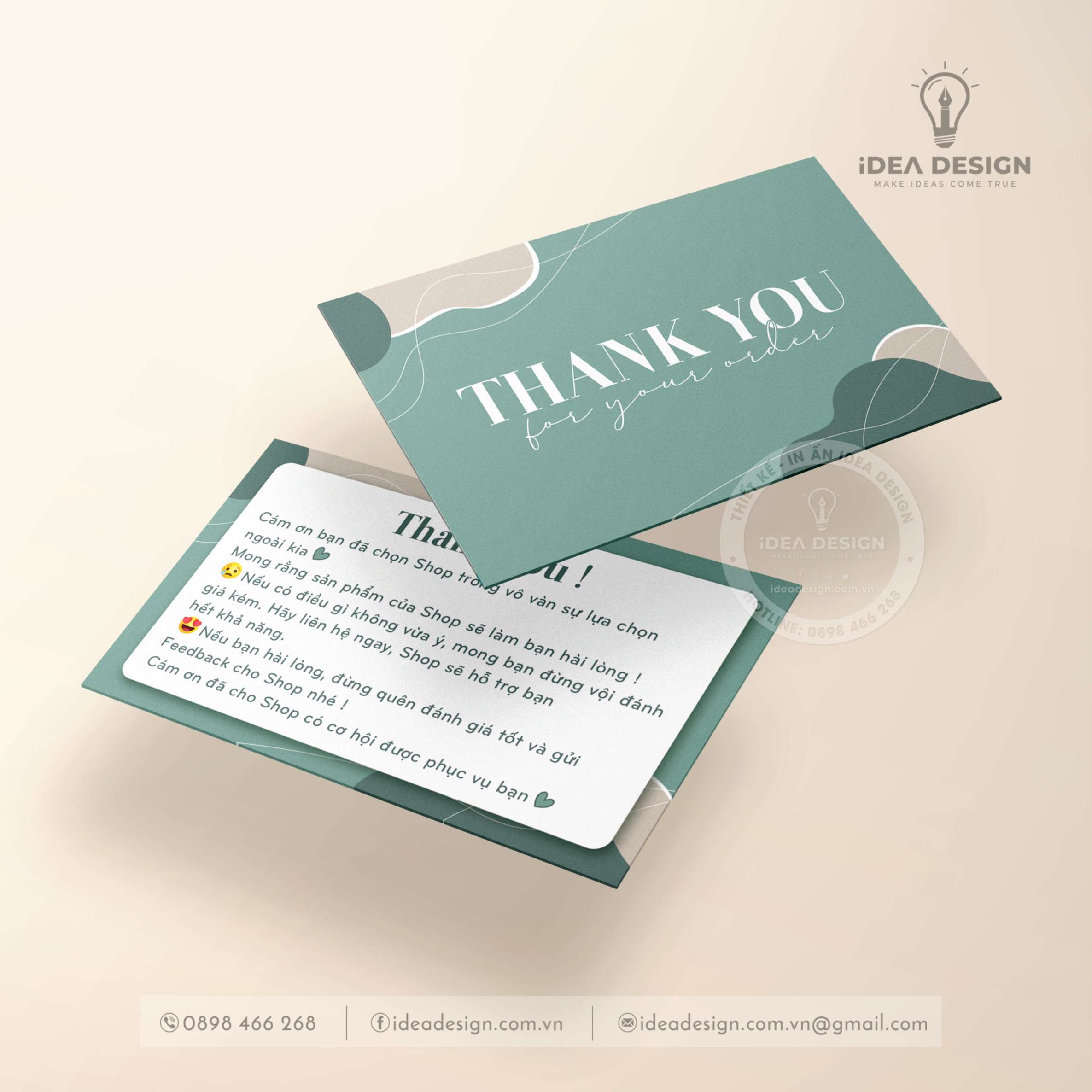 Card Cám Ơn, Card Thank You, Thiệp Cám Ơn, Thiệp Thank You - Size 9x 5.4cm Chất Liệu C300 Cán Màn Mờ 2 Mặt Họa Tiết Hoa Lá Sang Trọng - iDea Design