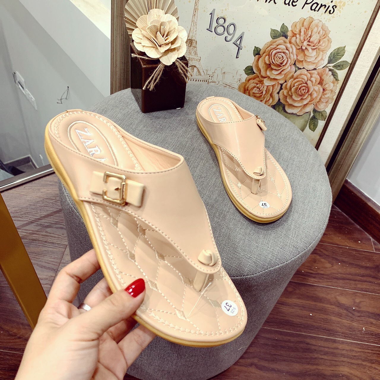 Dép kẹp da bò bảng to may xịn sò