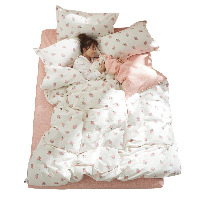 Ins Nổi Danh Trên Mạng 100% Cotton Bộ Bốn Chiếc Trên Giường Cung Cấp 100% Cotton Ga Trải Giường Ký Túc Xá Ba Mảnh Trái Tim Cô Gái Sắc Xanh Thiên Nhiên Vỏ Chăn