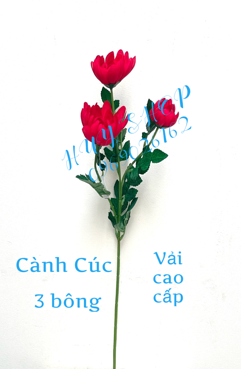 Hoa giả trang trí - cành hoa cúc 3 bông vải cao cấp